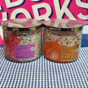 BBW Radiant Red Maple & Pumpkin Spice Latte X Twisted Peppermint 3 Wick Candle